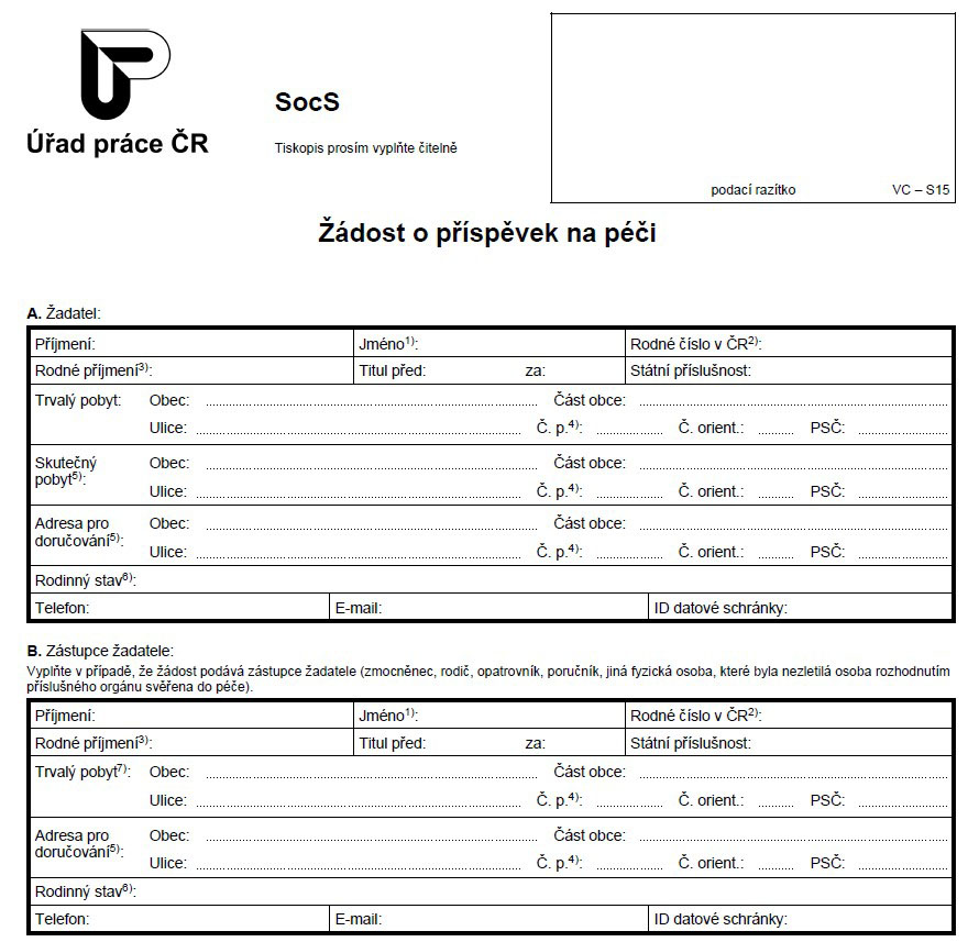 žádost o příspěvek na péči
